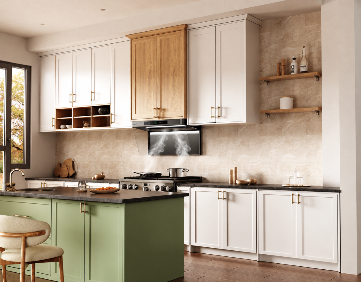 cooking fumes put into P2 range hood and don't spread into other places or harm cooks