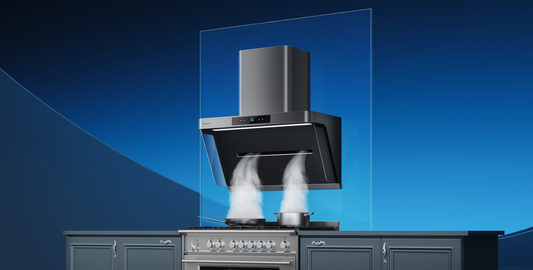 Modern range hood mounted above a stove, efficiently capturing steam in a sleek kitchen setup