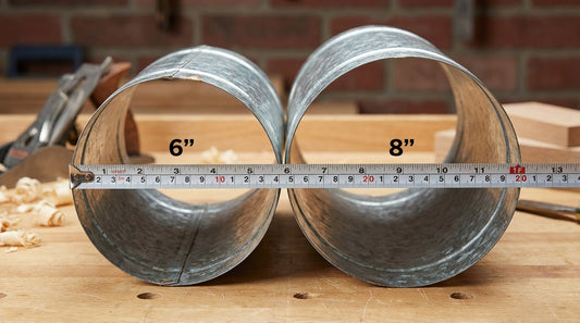 6-inch vs 8-inch range hood duct size comparison with measuring tape