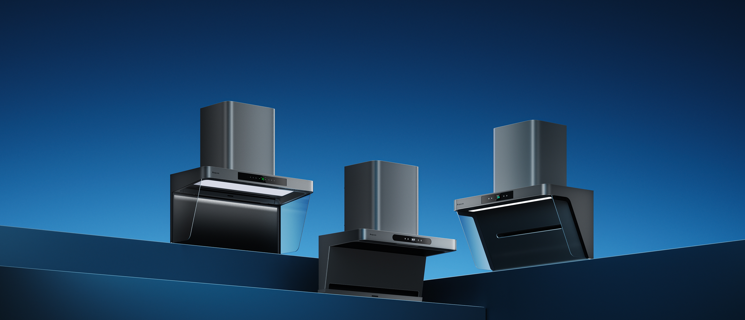 Arspura IQV range hoods collection for high-performance kitchen ventilation.